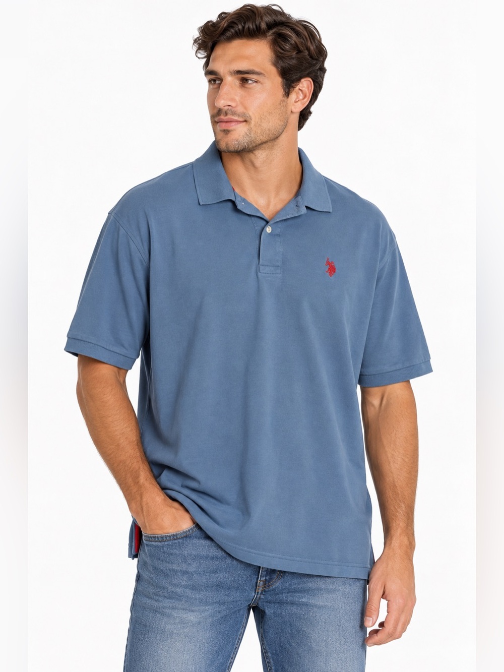 U.S. Polo Assn. Men’s XLT Blue 100% Cotton Polo Shirt Red Logo Tall